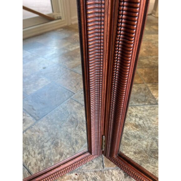 Antique Handmade Hand Carved Folding Wooden Mirror Perfect Symmetry Table Top 12 - Picture 2 of 10